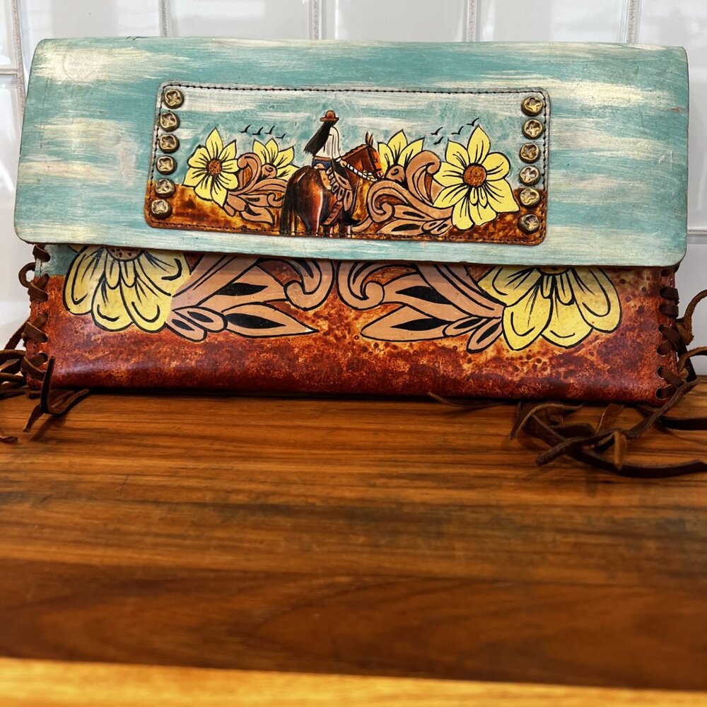 American Darling Hand Tooled and Hand Painted Clutch